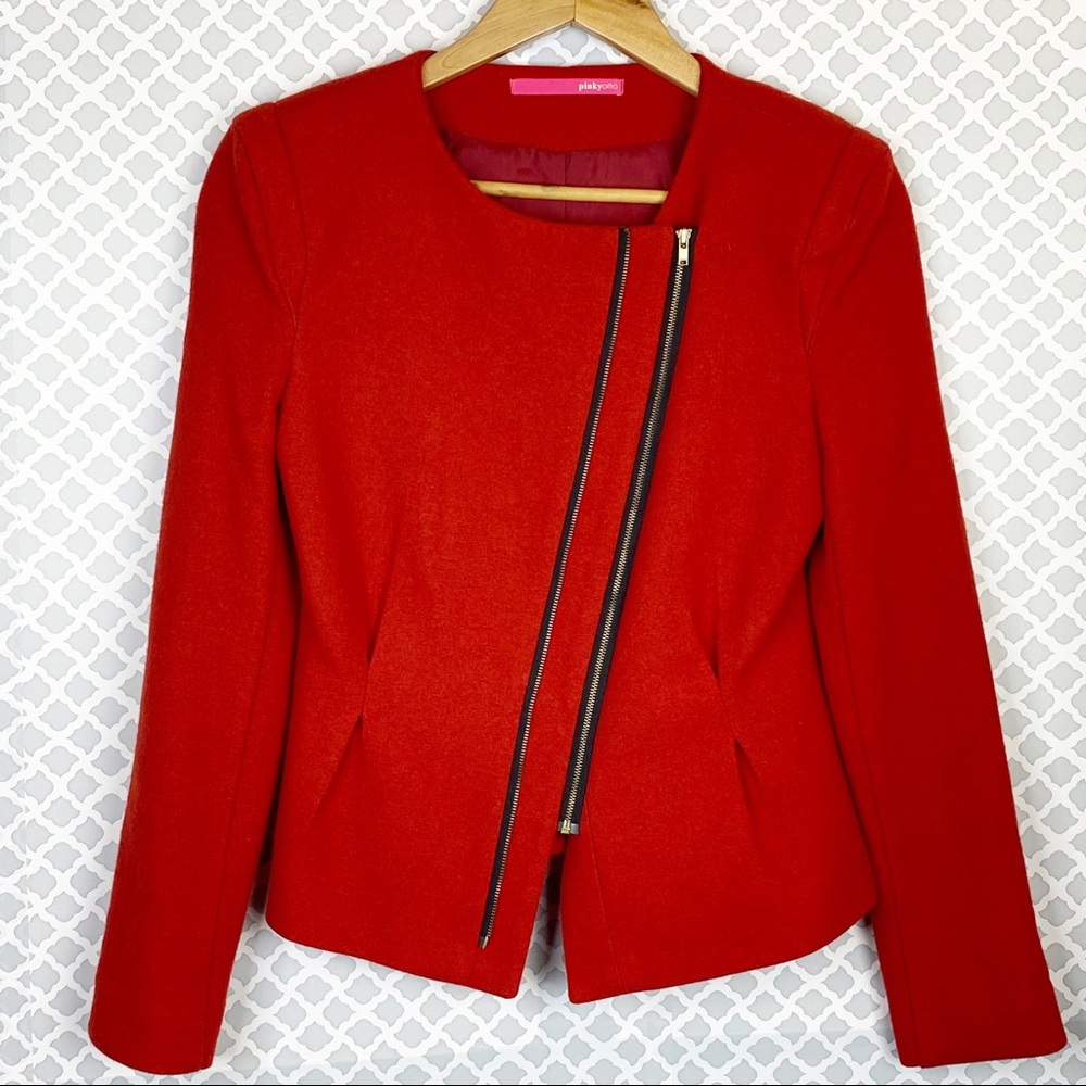 EUC Pinkyotto Red Asymmetric Zip Front Moto Jacket